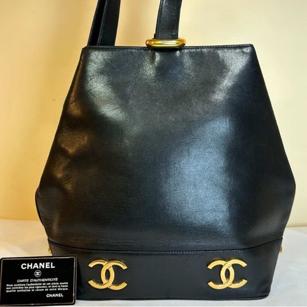 CHANEL CC Calfskin Shoulder Bucket Bag 24K Goldplated.